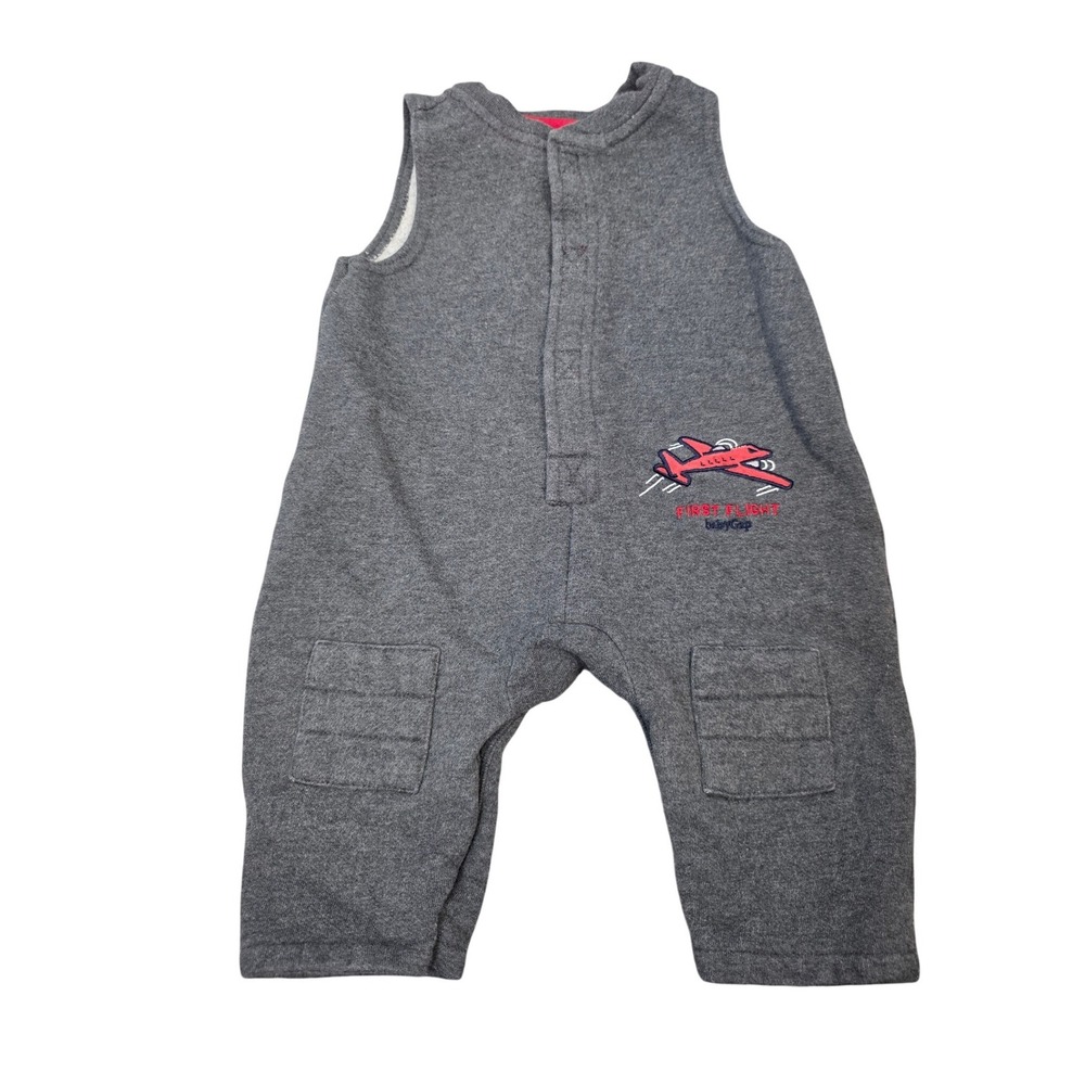Vintage Baby Gap Gray Airplane First Sleeveless Romper Jumpsuit 3-6 Months /B96